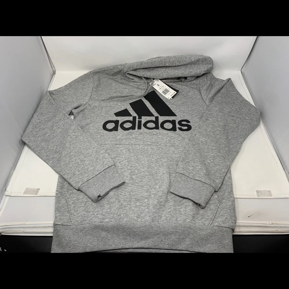Adidas Men's Badge of Sport Big Logo Pullover‎ Hoodie - Gray & Black - Small